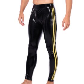   Xrub – black and yellow latex trousers, zipped front and back