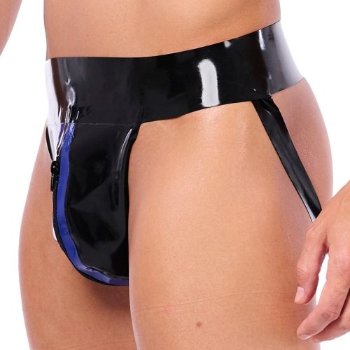 Xrub – black-blue latex jockstrap with ципlock