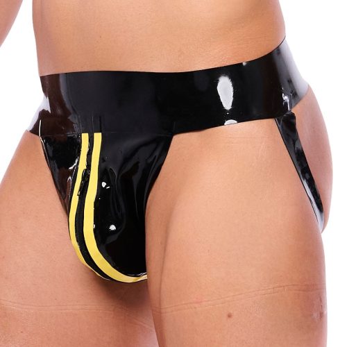Xrub Latex Jockstrap – fekete-sárga, extra érzéki kiegészítő