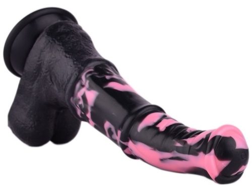 Tinulf M – prémium dildó, fekete-rózsaszín, 19 cm