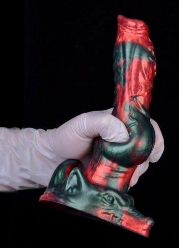 Akorix – prémium fekete-piros dildó 17 x 6 cm