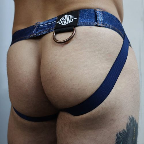 Stonewall Wash Denim – dark denim drop jeans jockstrap