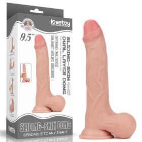   9.5'' Sliding Skin Dual Layer Dong - Whole Testicle