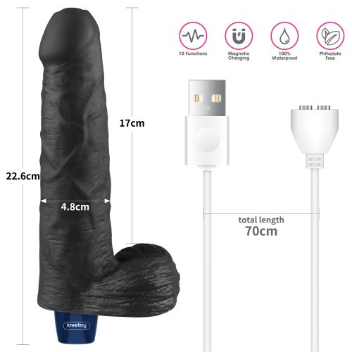 9" REAL SOFTEE Rechargeable Vibrating Dildo(Black)_B15O50_4