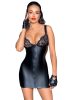 Powerwetlook mini-dress with lace chest and 2-way zipper - M