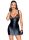Powerwetlook mini-dress with lace chest and 2-way zipper - L