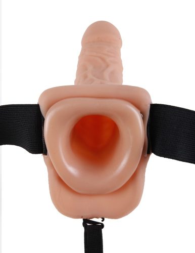 9" Vibrating Hollow Strap-On with Balls Light/Black