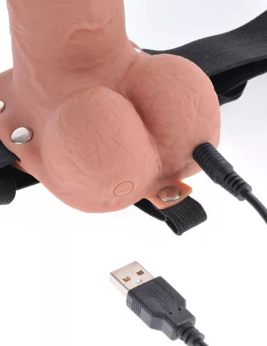 7" Hollow Strap-On with Remote Tan/ Black